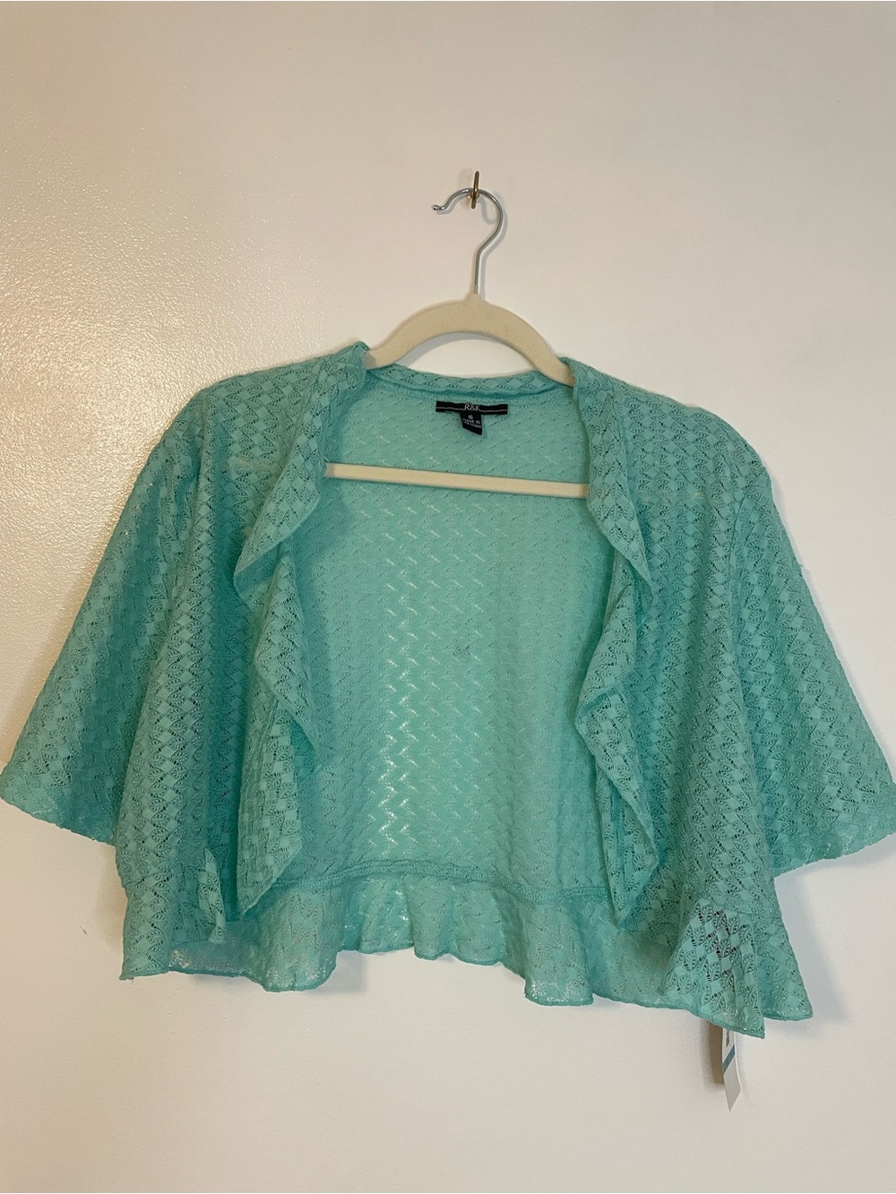 Teal short sleeve cardigan shrug R&K size 16
